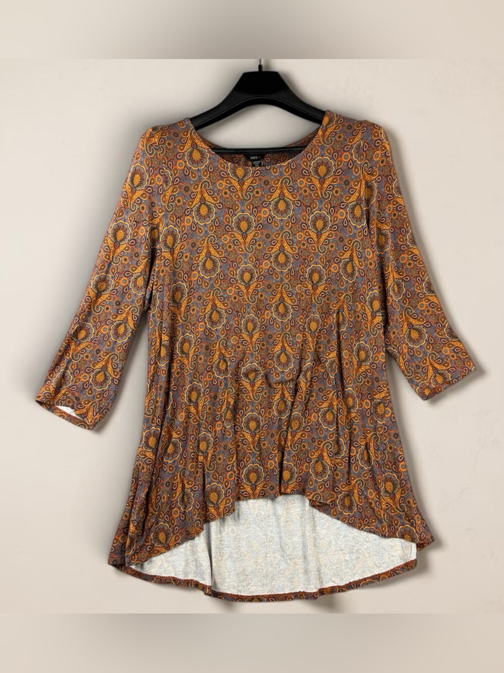Intro Women's Paisley High-Low Tunic Top in Rust 2X